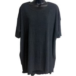 Lularoe Irma Tunic Top Large Charcoal Gray Ribbed High Low Stretch Short Sleeve